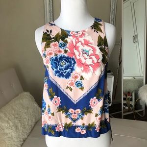 Free People Pink and Blue Floral Tank Top